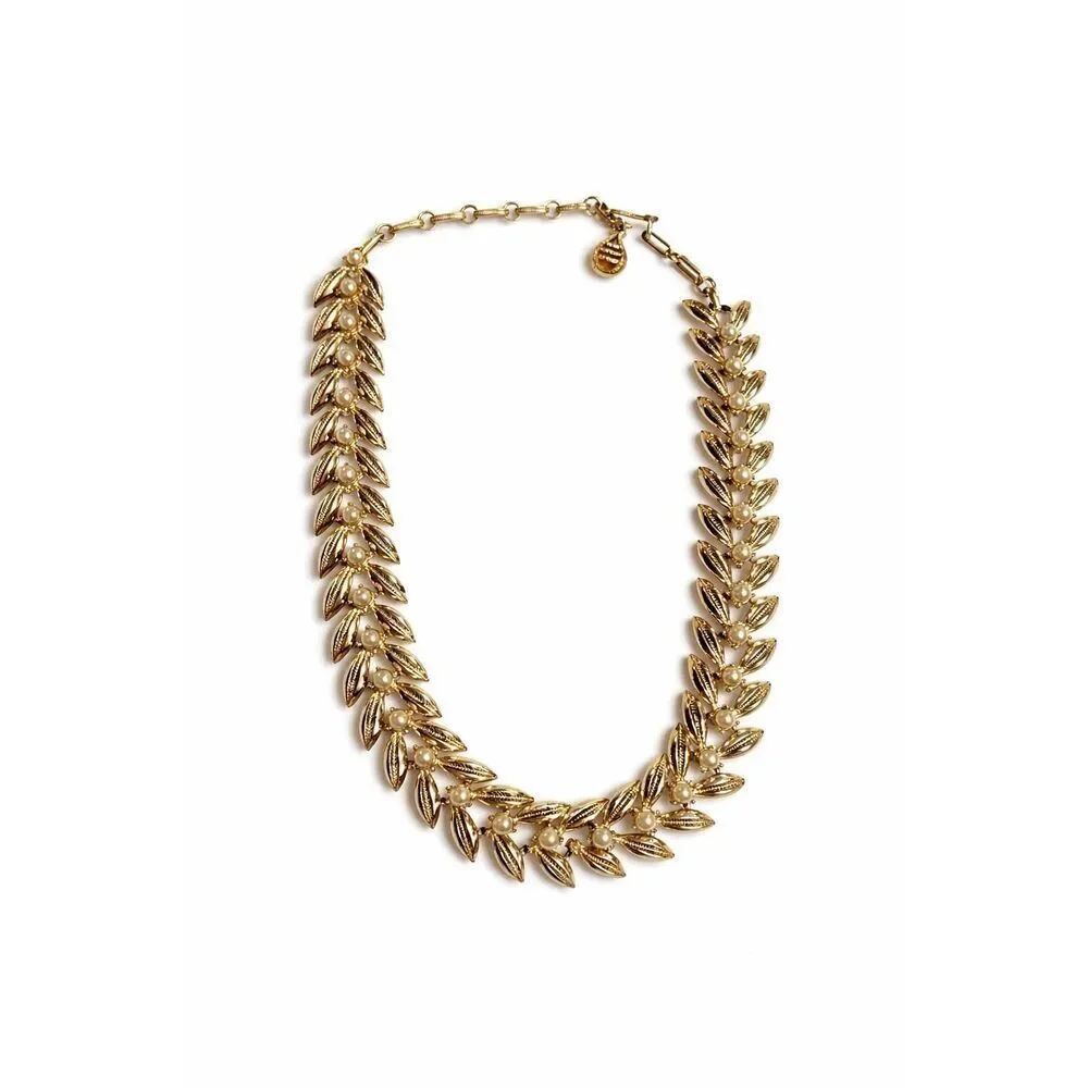 Vintage Gold Tone Leaf Link Statement Necklace by Coro Jewelry Signed